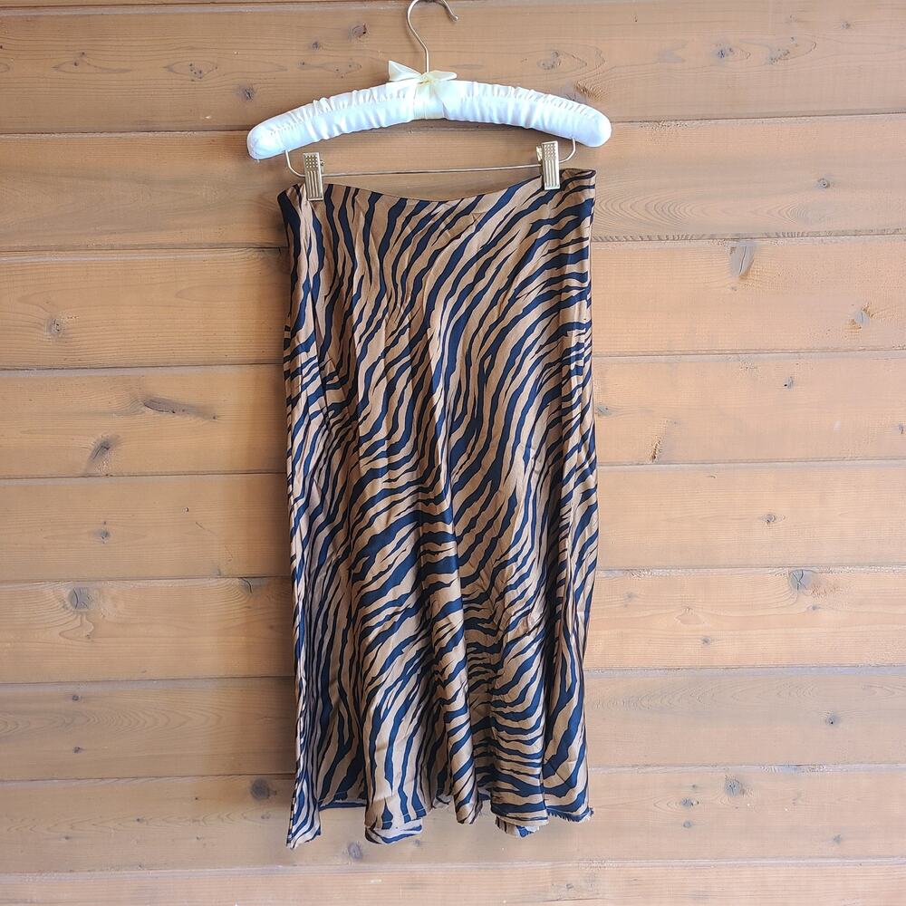 Nili Lotan Lane Tiger Skirt Black Bronze Flowy High Rise Midi 10 Boho Animal Y2K - Picture 3 of 5